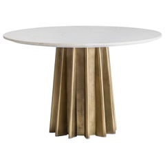 1970s Italian Design Style Round Marble and Metal Pedestal Table