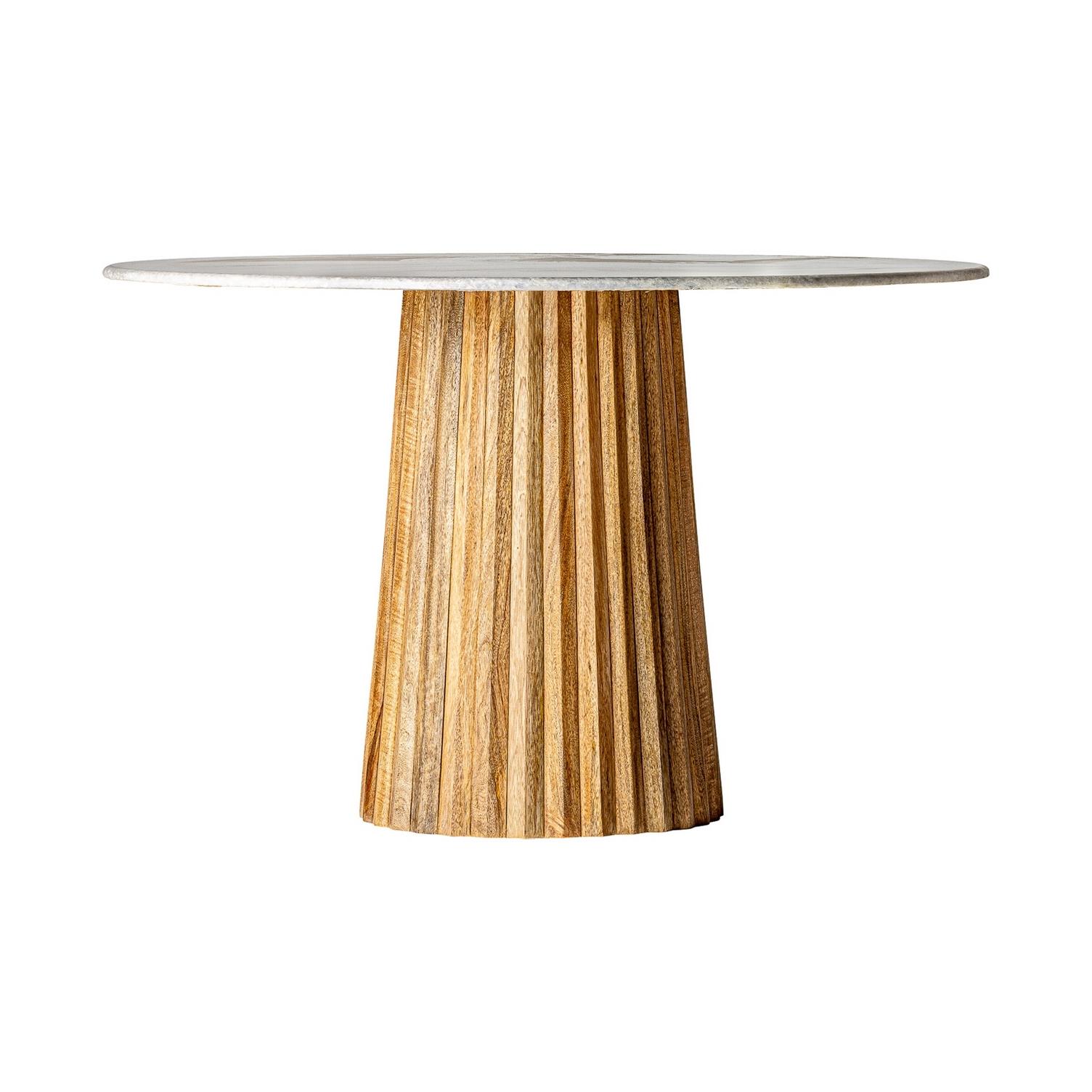 1970er Jahre Italienischer Design Stil Runder Marmor und Holz Pedestal Tisch (Europäisch) im Angebot