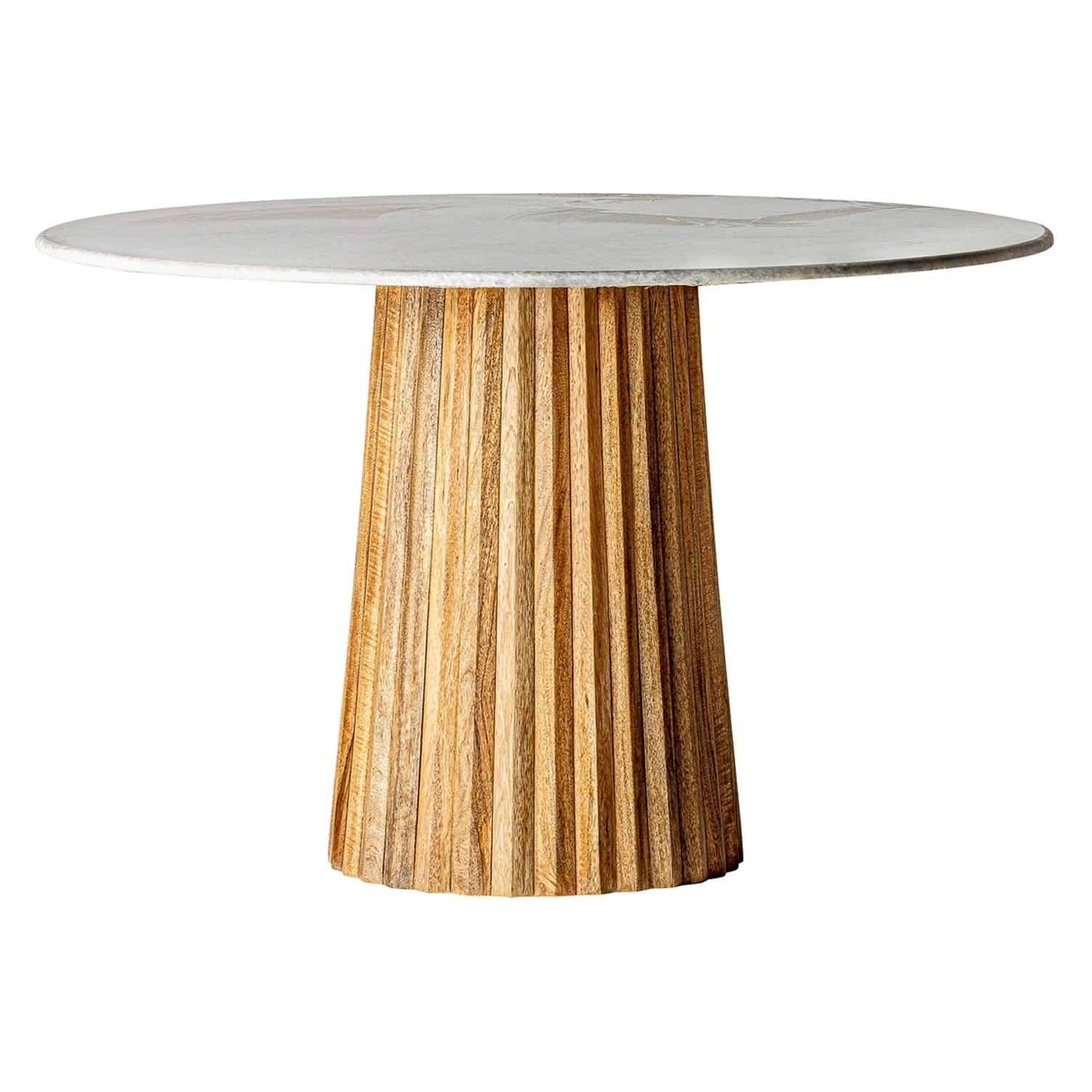 Tavolo rotondo con piedistallo in marmo e legno in stile design italiano anni 
70 in vendita