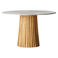 1970s Italian Design Style Round Marble and Wooden Pedestal Table