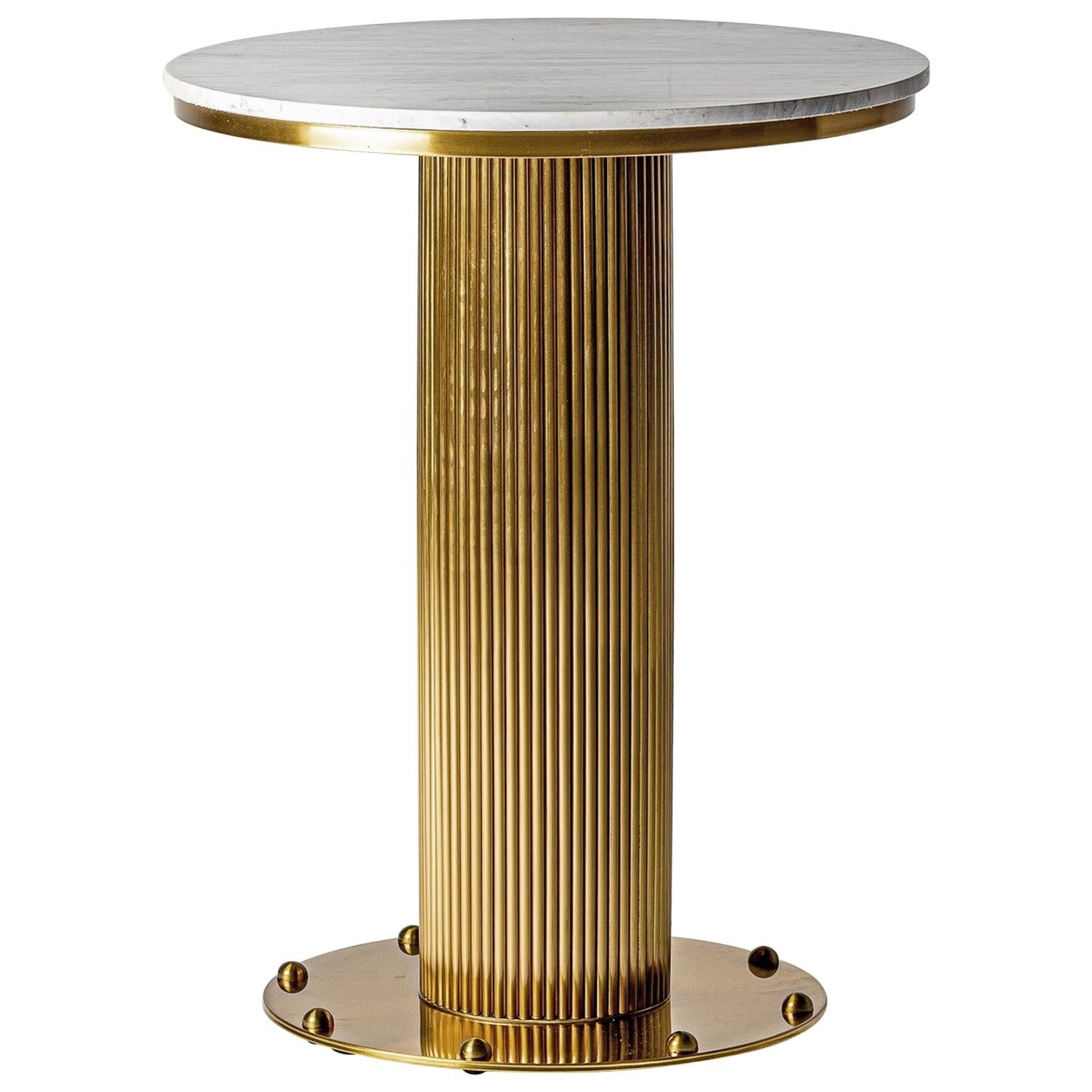 1970s Italian Design Style Round White Marble and Gilt Pedestal Table