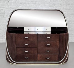 1970s Italian Design Style Velvet Chest of Drawers and Lightened Dressing Table