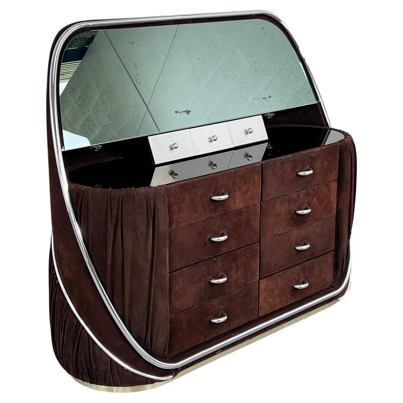 1970s Design Chest Of Drawers in Black Wooden and Chrome Finishes For