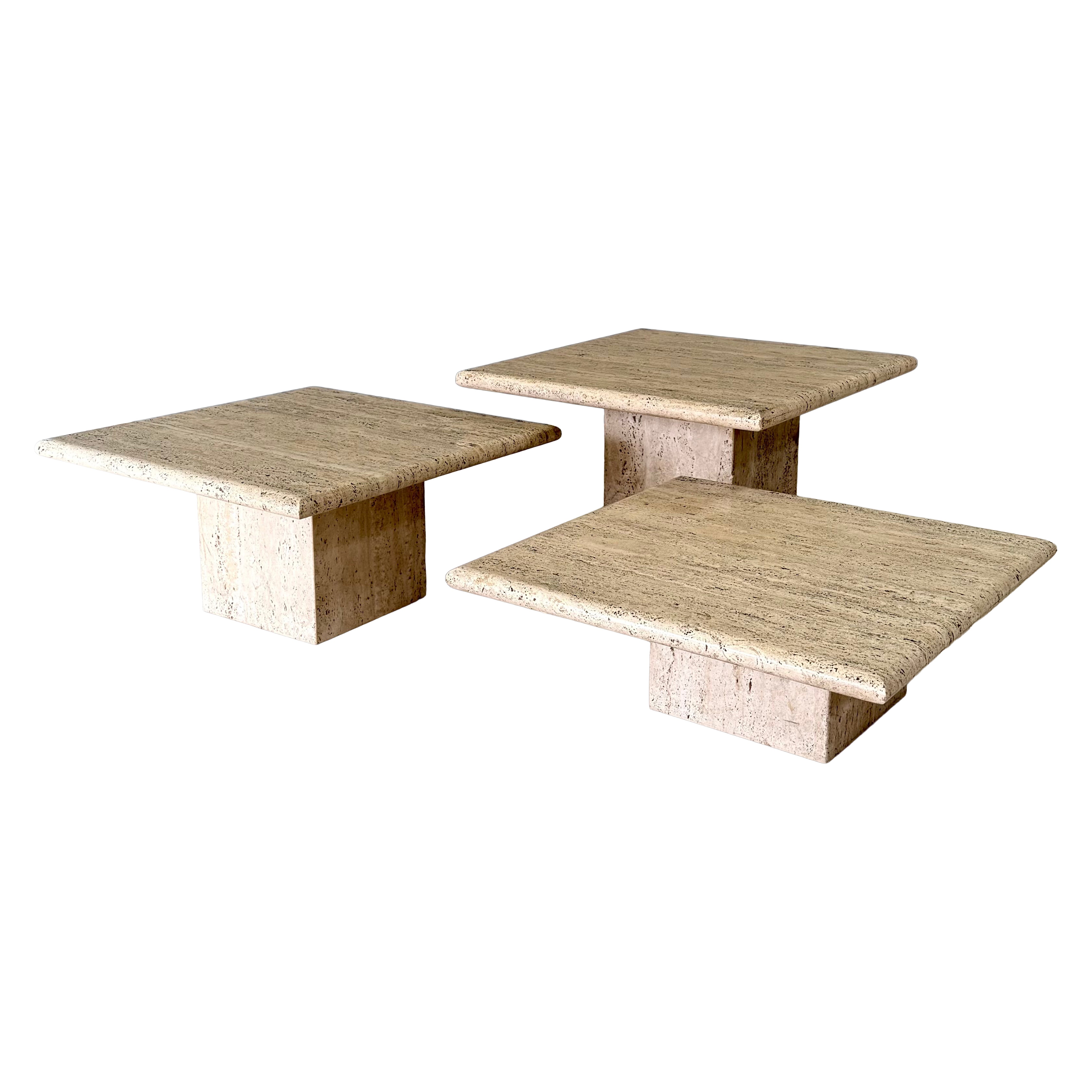 1970's Italian Design Travertine Nesting Side Table Set