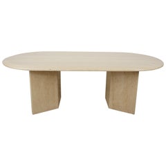 1970s Italian Design Travertine Oval Coffee Table