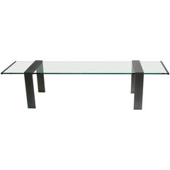1970s Italian Design Urban Geometric Iron Satin & Crystal Clear Long Sofa Table