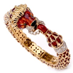1970s Italian Diamond Red Enamel 18-Gold Bangle Bracelet