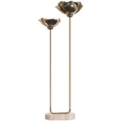 Retro Italian Travertine and Brass Flower Floor Lamp by Tommaso Barbi, 1970s