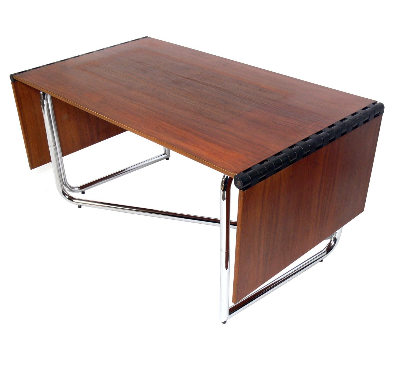 Metal 1970s Italian Drop Leaf Dining Table or Desk For Sale