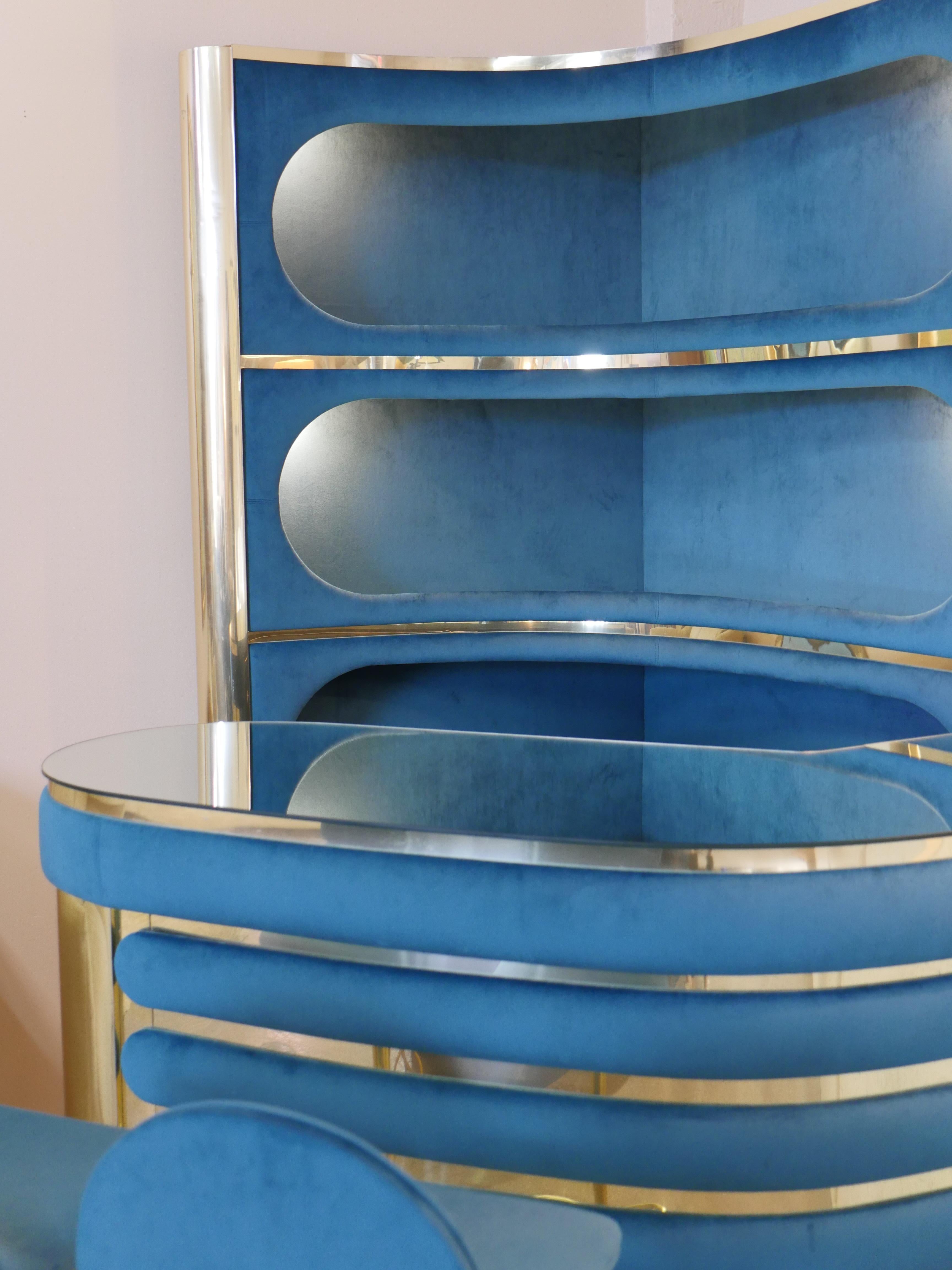 1970s Italian Dry Bar Set with Two Stools Attributed to Willy Rizzo 1
