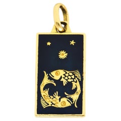 Vintage 1970's Italian Enamel 18 Karat Gold Pisces Zodiac Charm