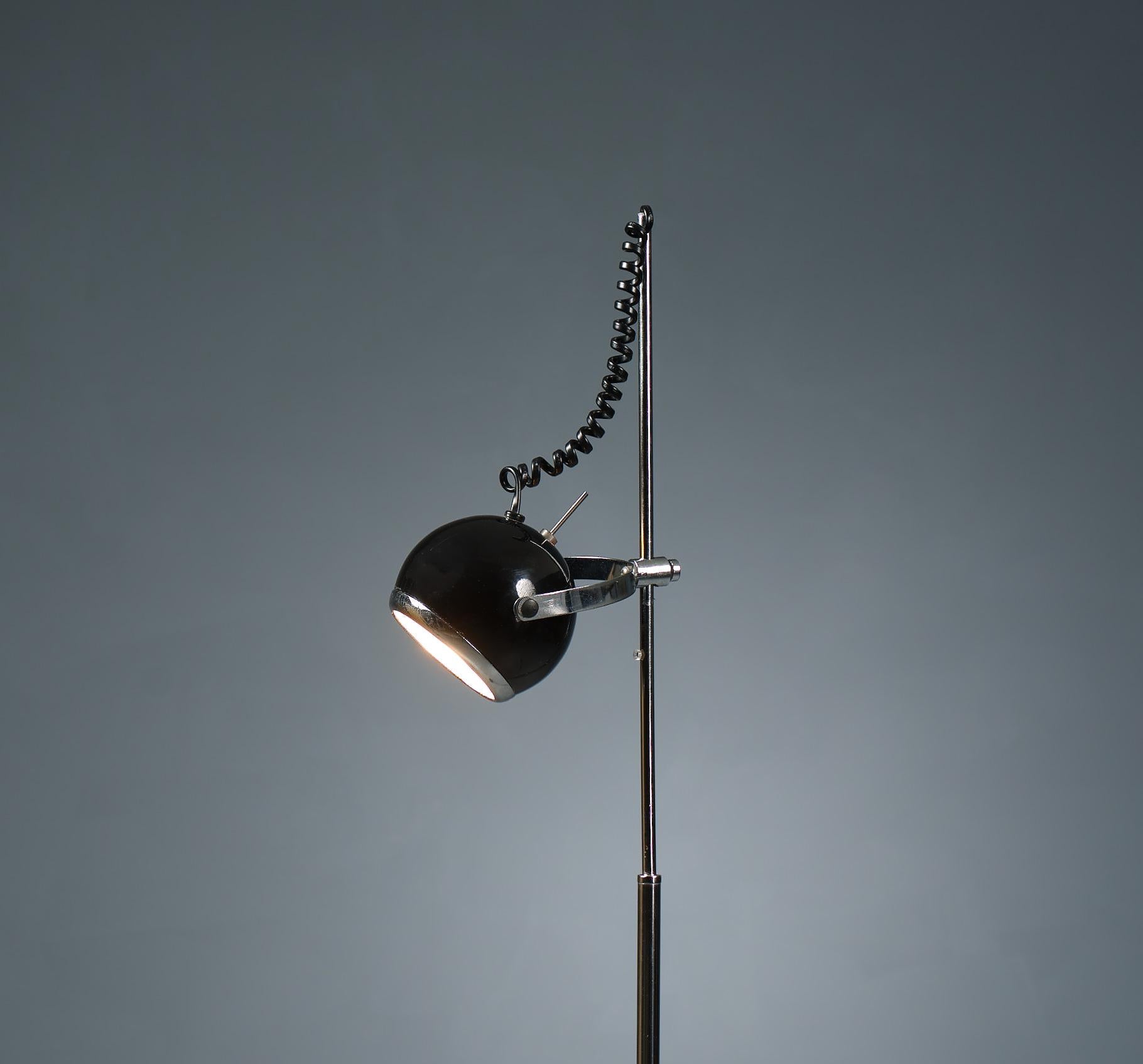 1970s Italian Floor Lamp: Chrome Steel with Adjustable Spherical Diffuser For Sale 1