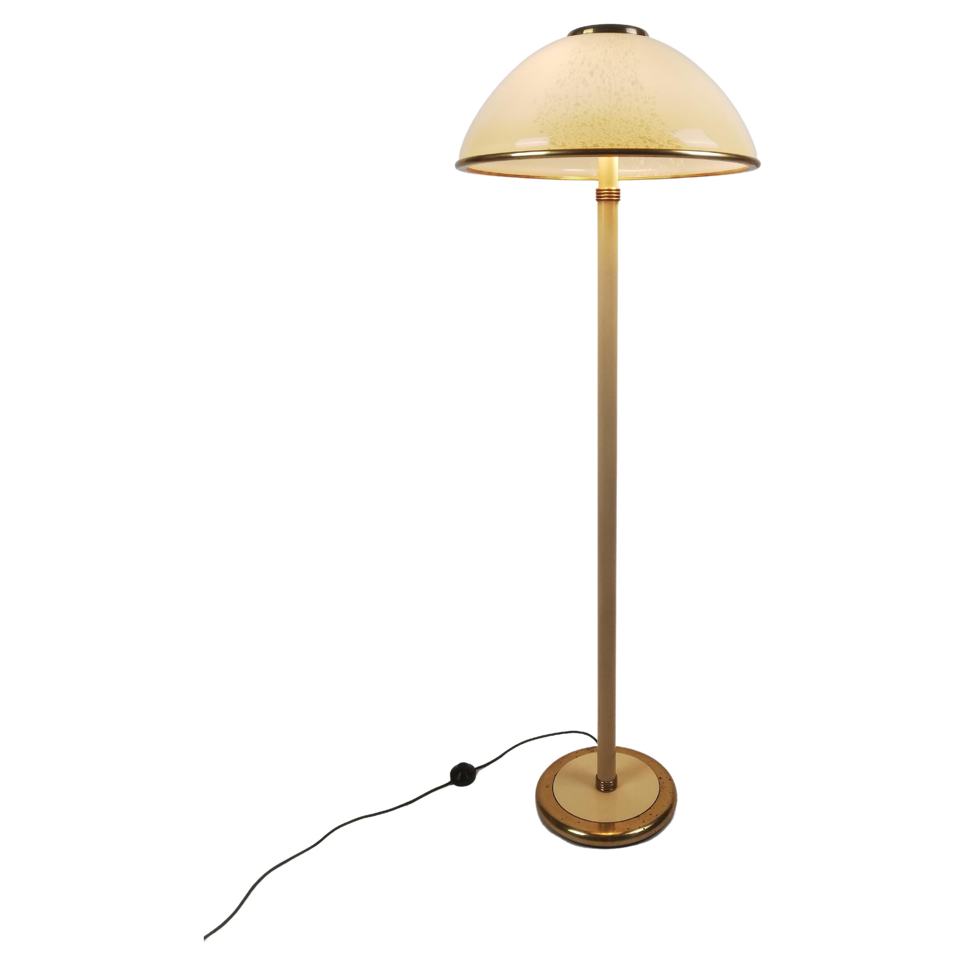 1970s Italian Floor Lamp in Brass and Artistic Murano Glass by F. Fabbian For Sale