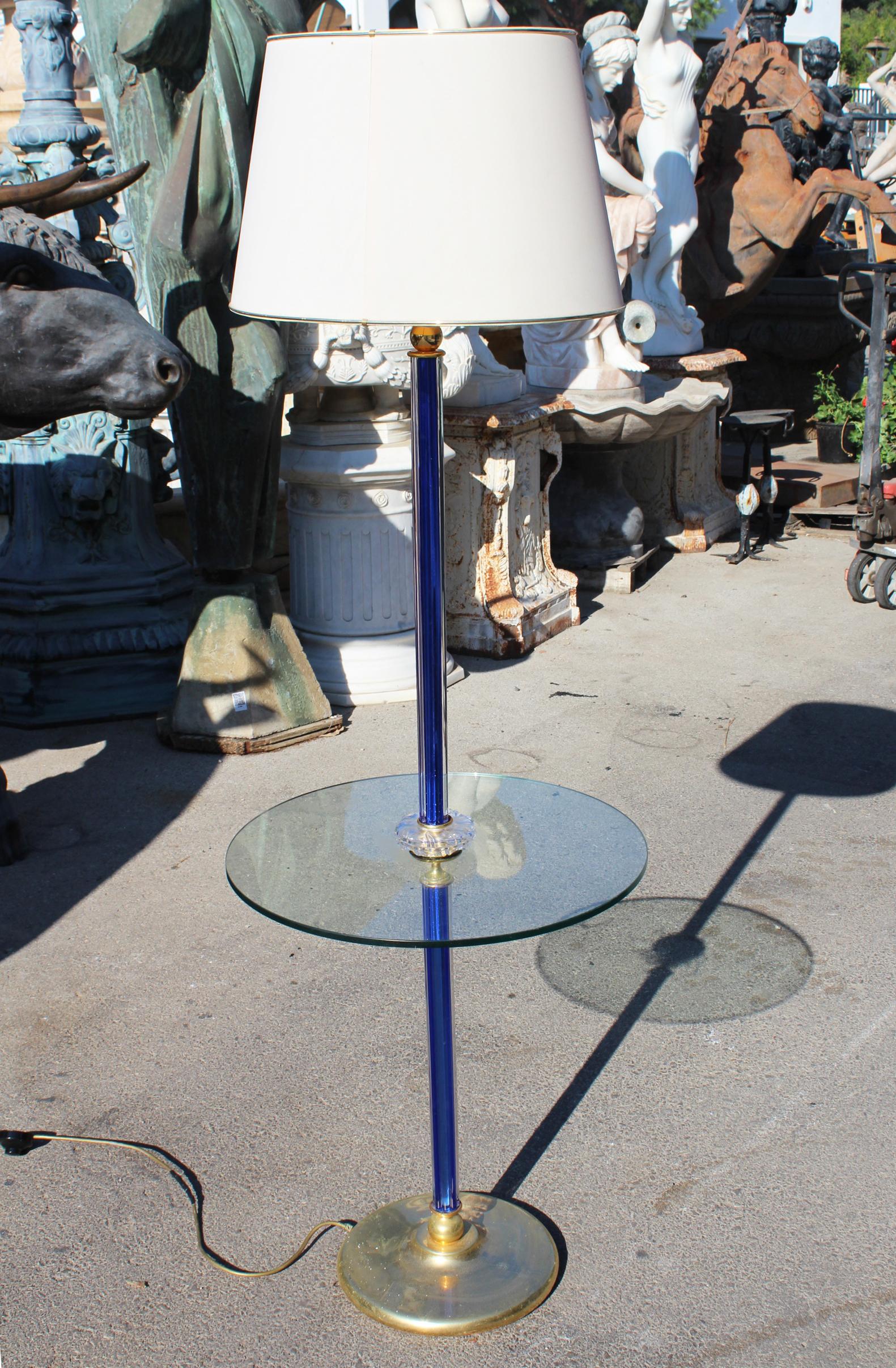 1970s Italian floor lamps and table with brass and Venetian Murano glass fittings.