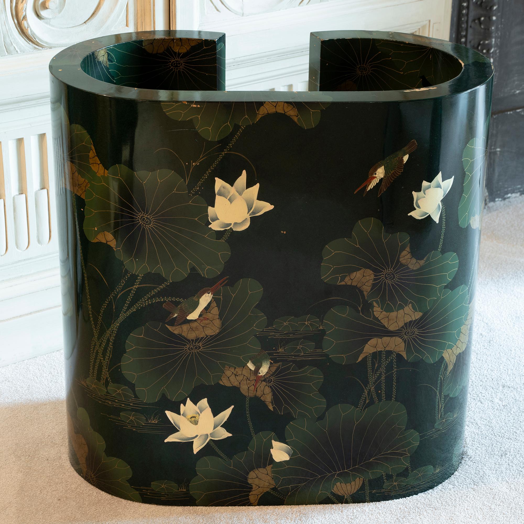 1970's, Italian Flora e Fauna Green and Gold Lacquered Coffee Table 2