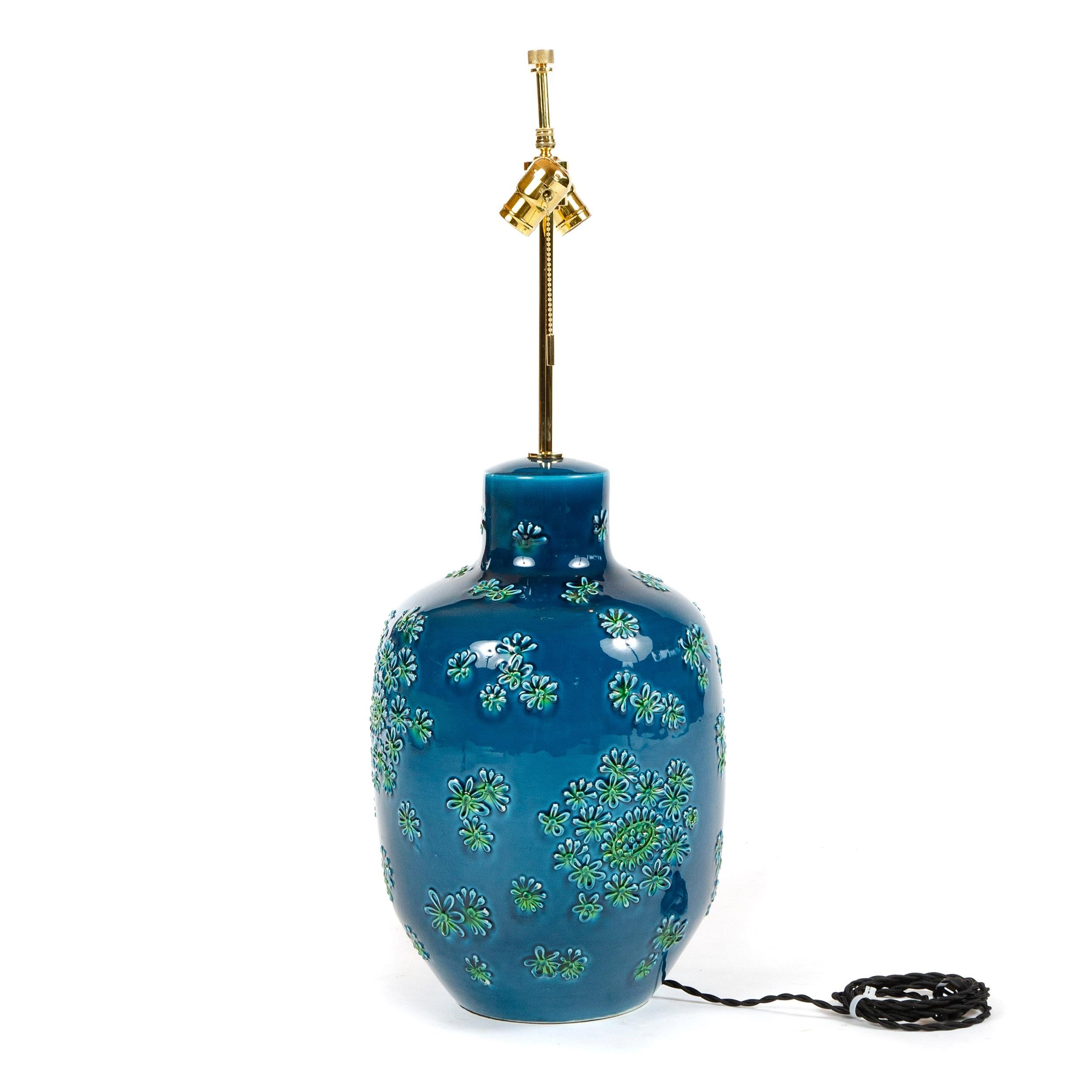 Mid-Century Modern 1970s Italian Floral Motif Ceramic Table Lamp