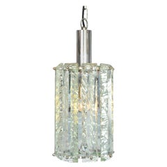 Colgante de cromo y cristal de hielo Fontana Arte italiano de los años 70