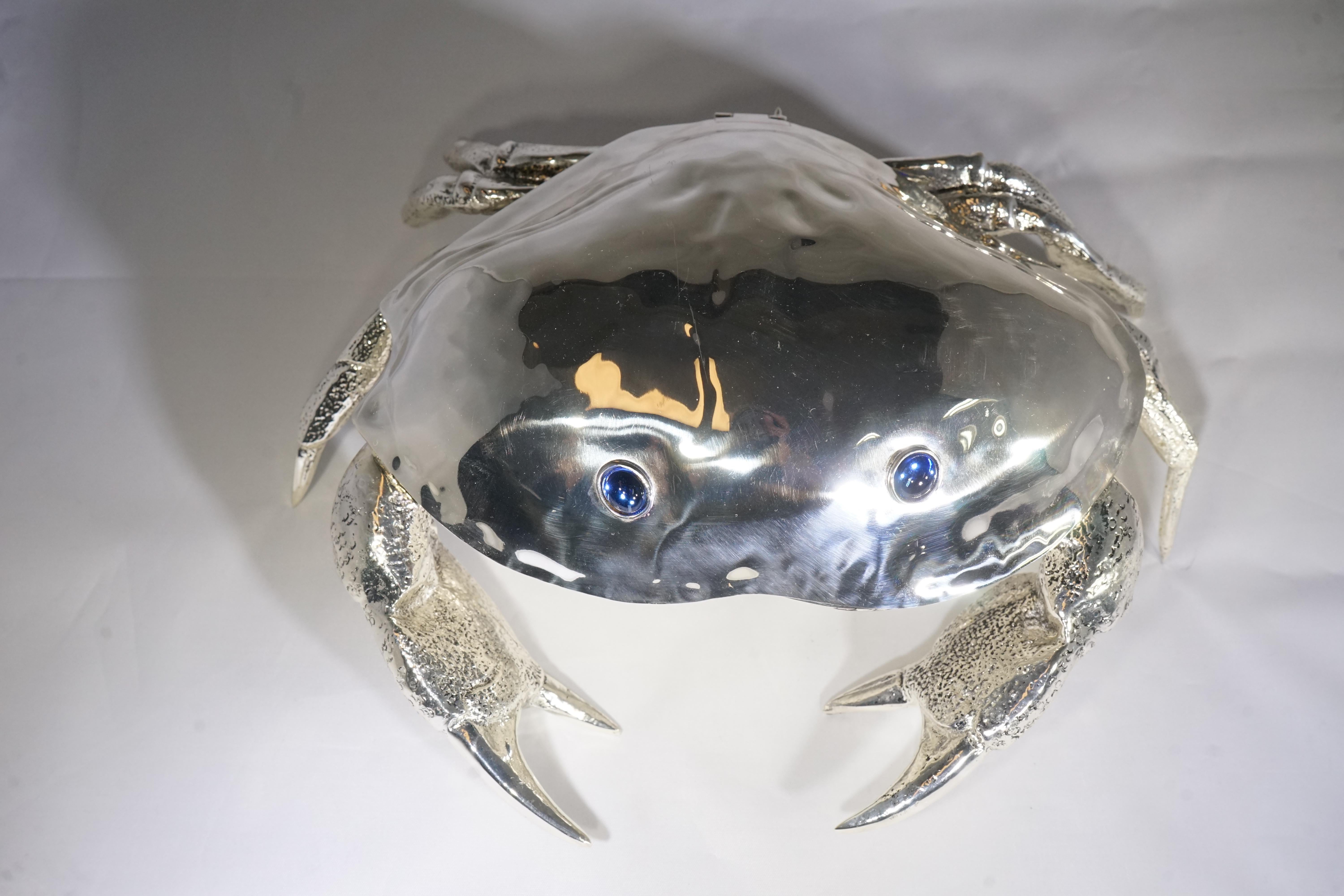 European 1970s Italian Franco Lapini Inspired Silver Plated Crab Caviar Server