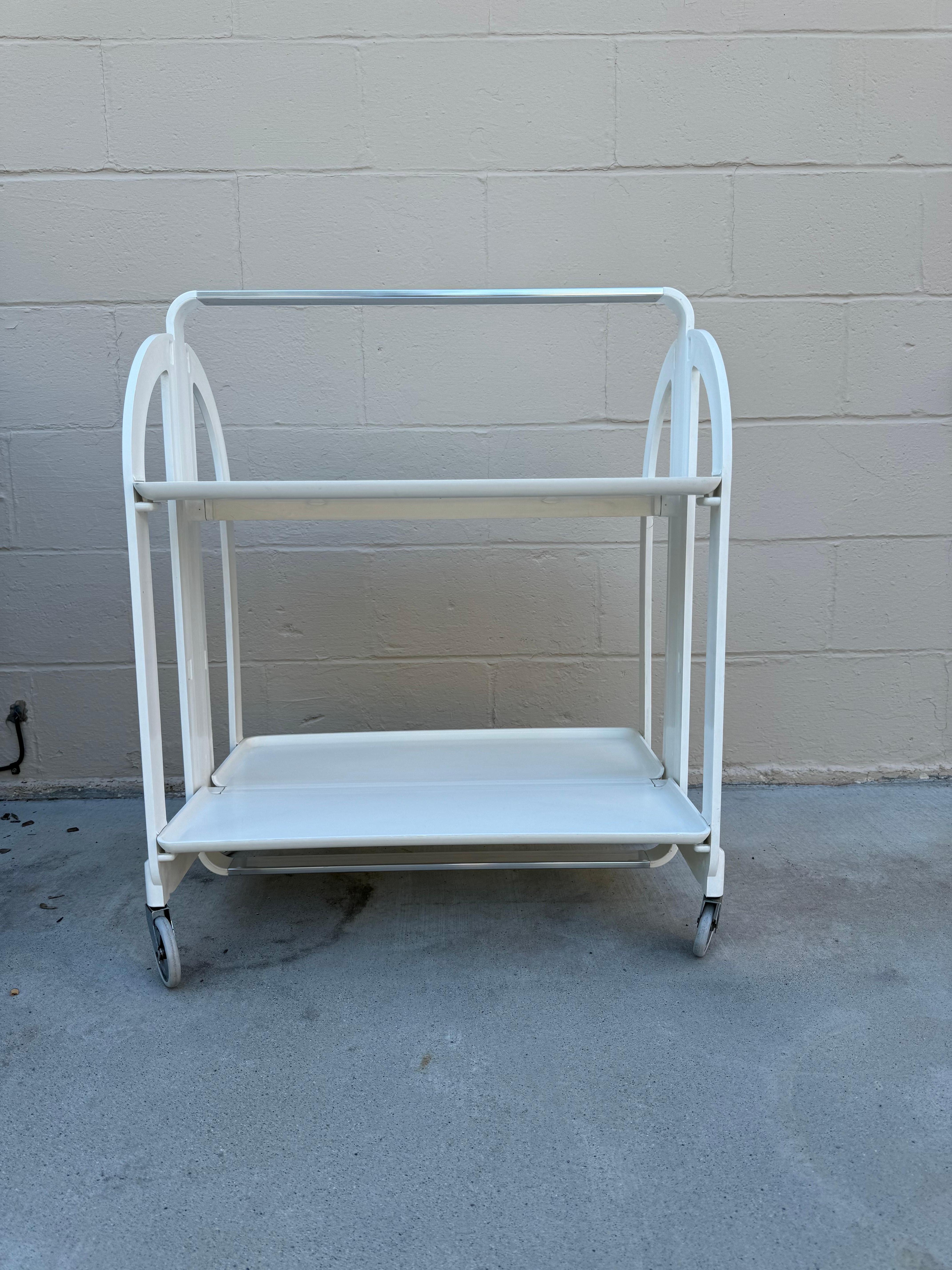 Modern 1970's Italian Fratelli Guzzini Style White Bar Cart For Sale