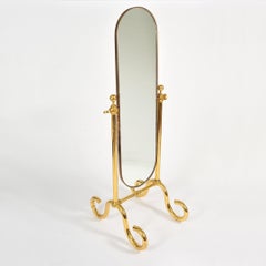 1970s Brass Italian free-standing floor mirror with scroll legs
