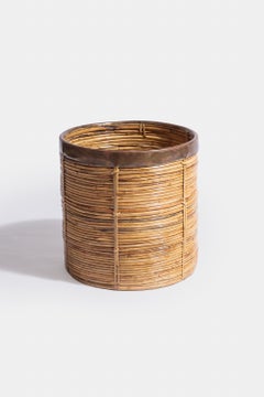 1970s Italian Gabriella Crespi Style Cane & Brass Planter