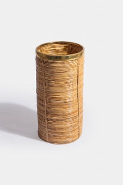 1970s Italian Gabriella Crespi Style Cane & Brass Umbrella Stand