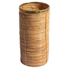 1970s Italian Gabriella Crespi Style Cane & Brass Umbrella Stand