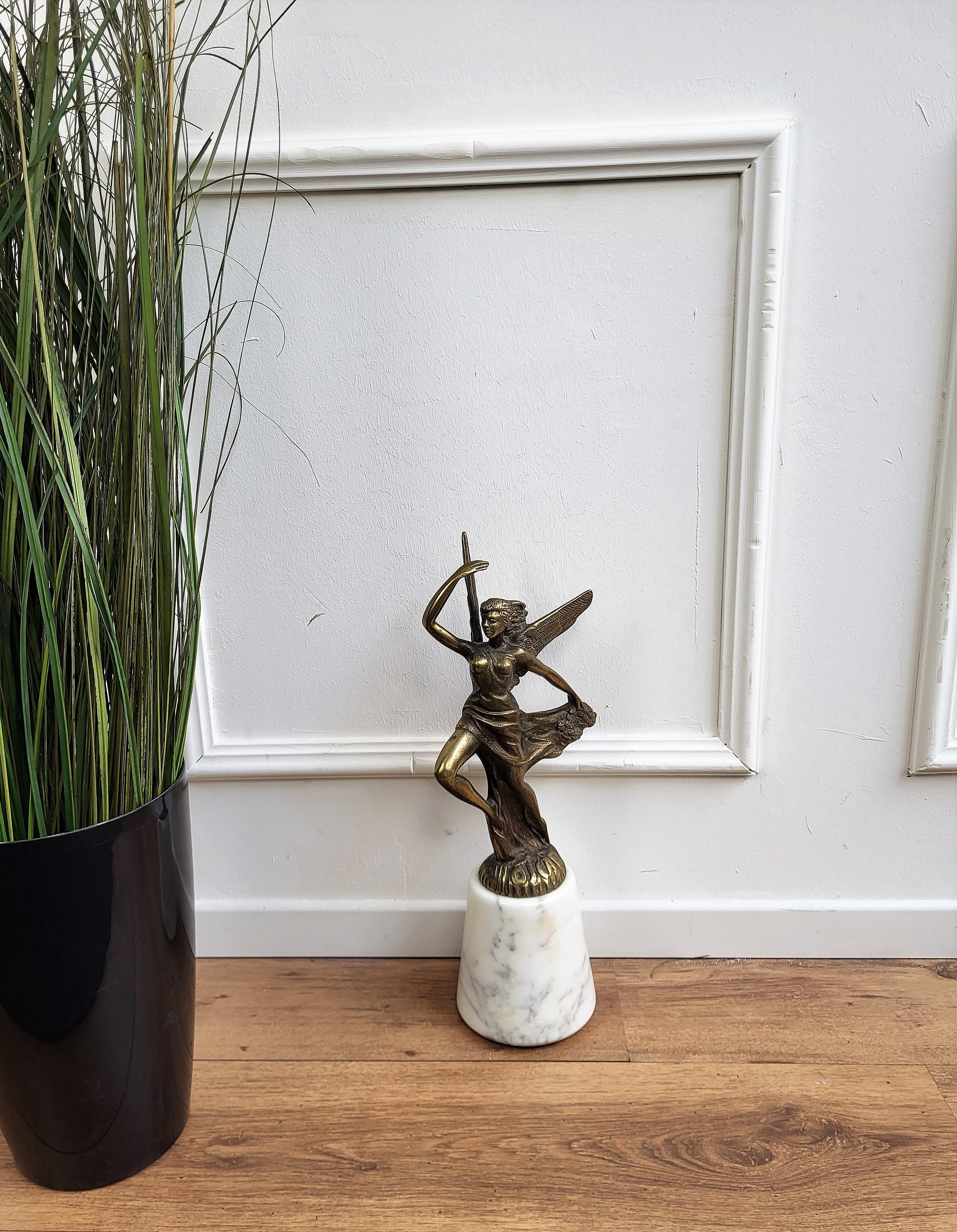 Hollywood Regency 1970s Italian Gilt Brass and White Marble Sculpture Trophy Door Stop or Bookend