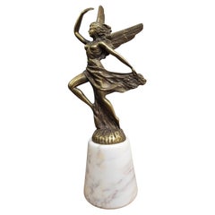 Vintage 1970s Italian Gilt Brass and White Marble Sculpture Trophy Door Stop or Bookend