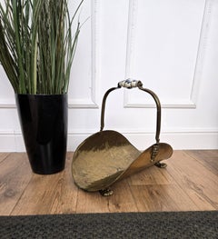 Porta legna da camino in ottone dorato e bronzo anni '70 italiano