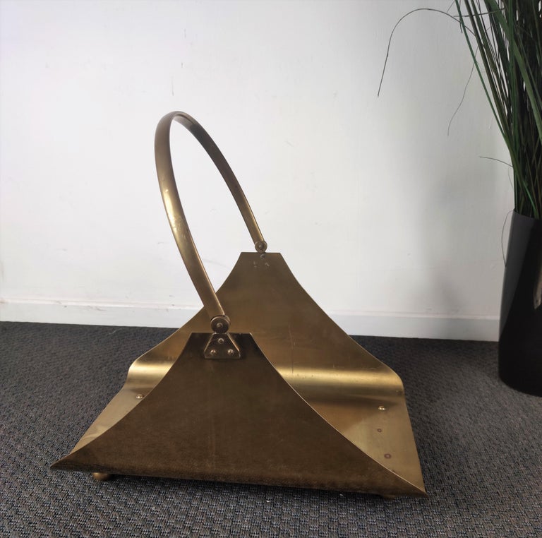 1970s Italian Gilt Brass Fireplace Wood Log Holder Rack at 1stDibs