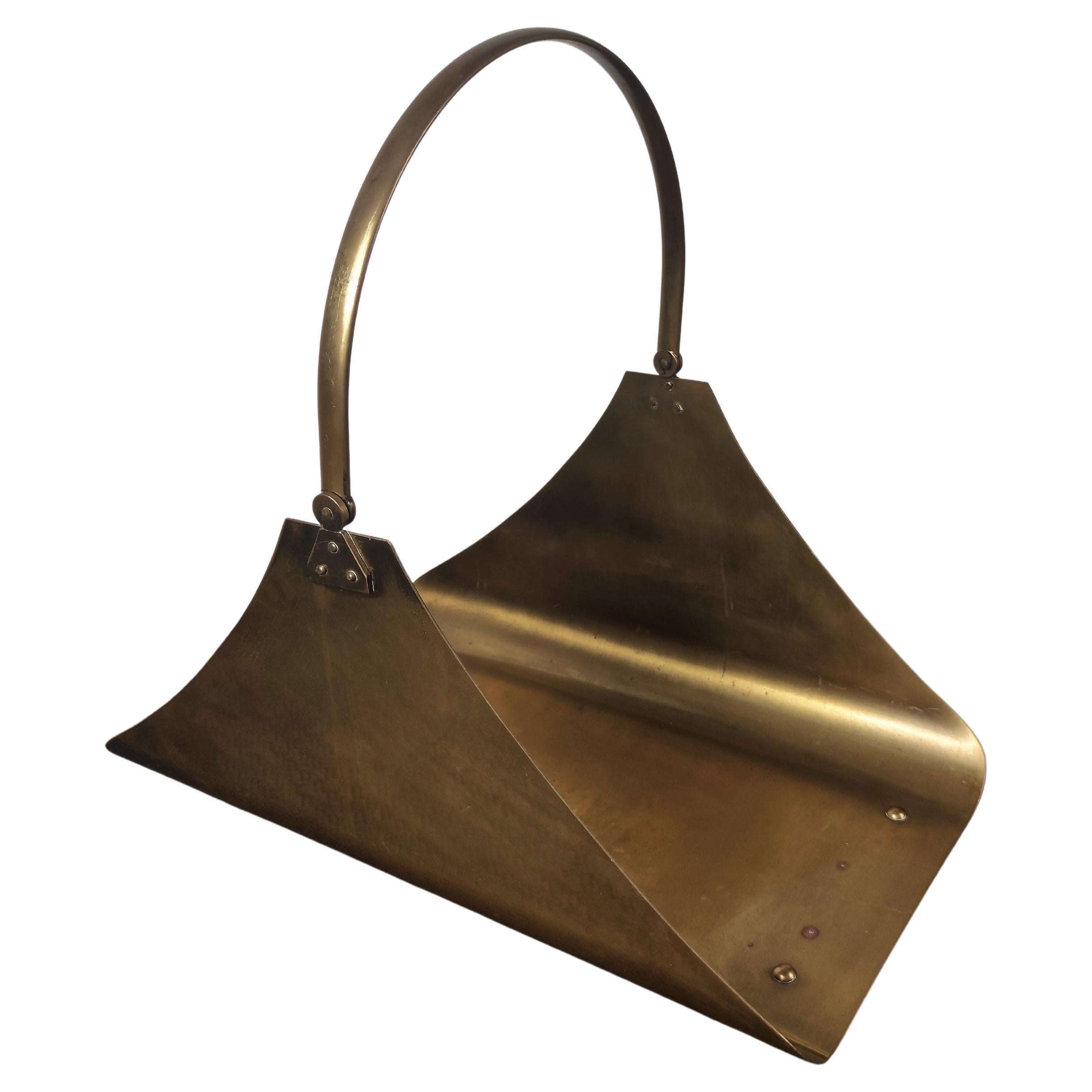 1970s Italian Gilt Brass Fireplace Wood Log Holder Rack at 1stDibs