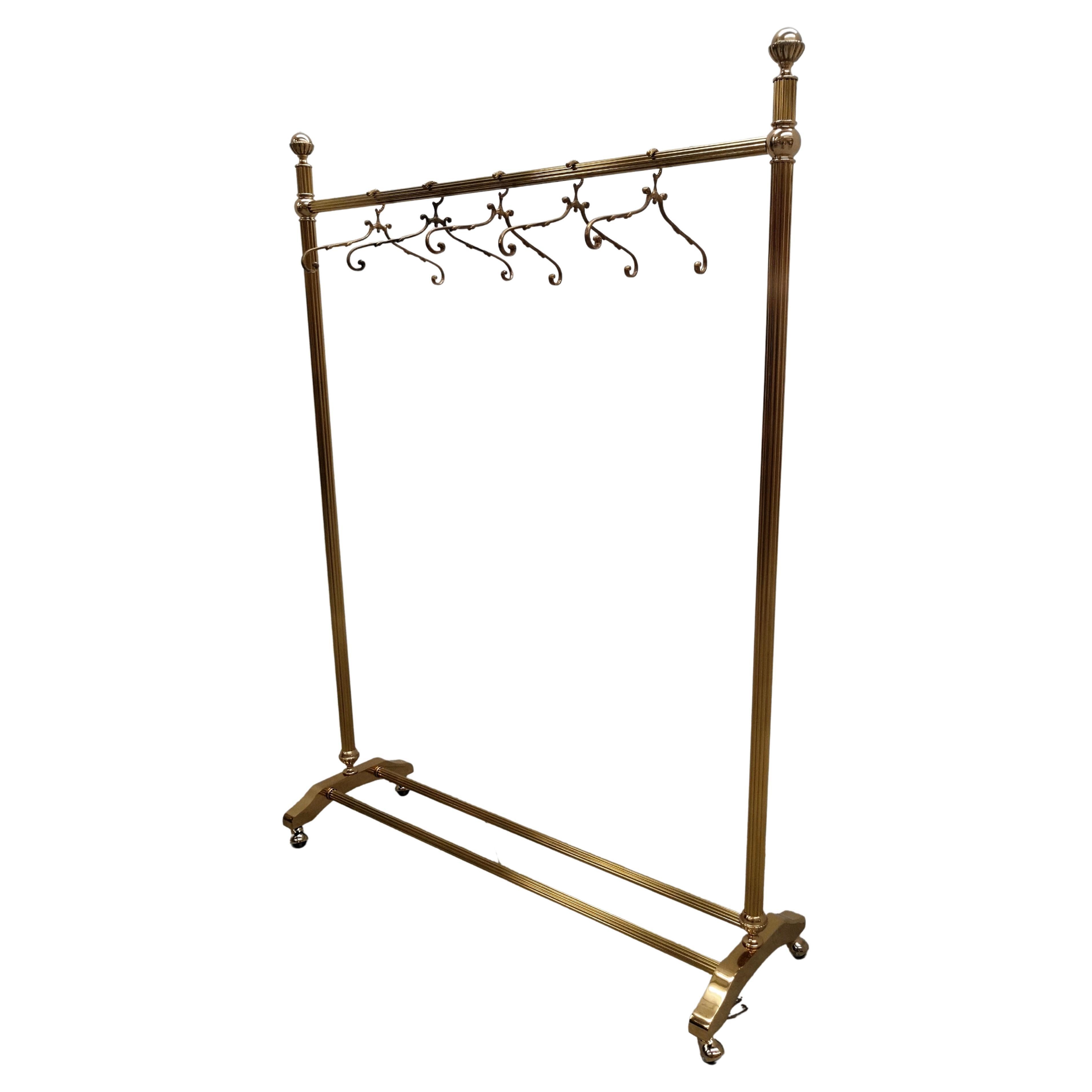 1970s Italian Gilt Brass Garment Rack, Clothing Rail, Dress Hanger