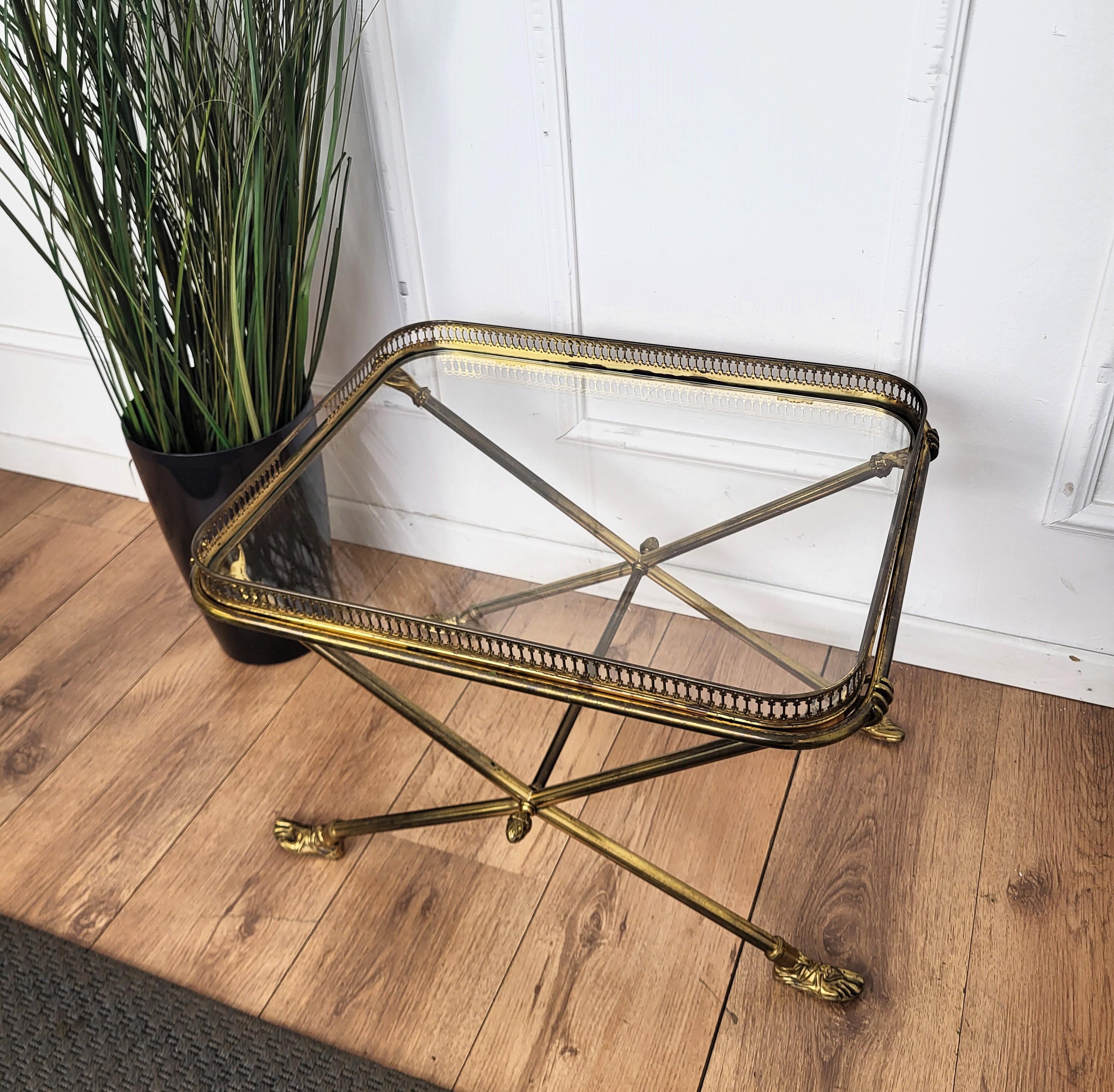 Laiton 1970s Italian Gilt Brass & Glass Bar Side Table Removable Top Tray en vente