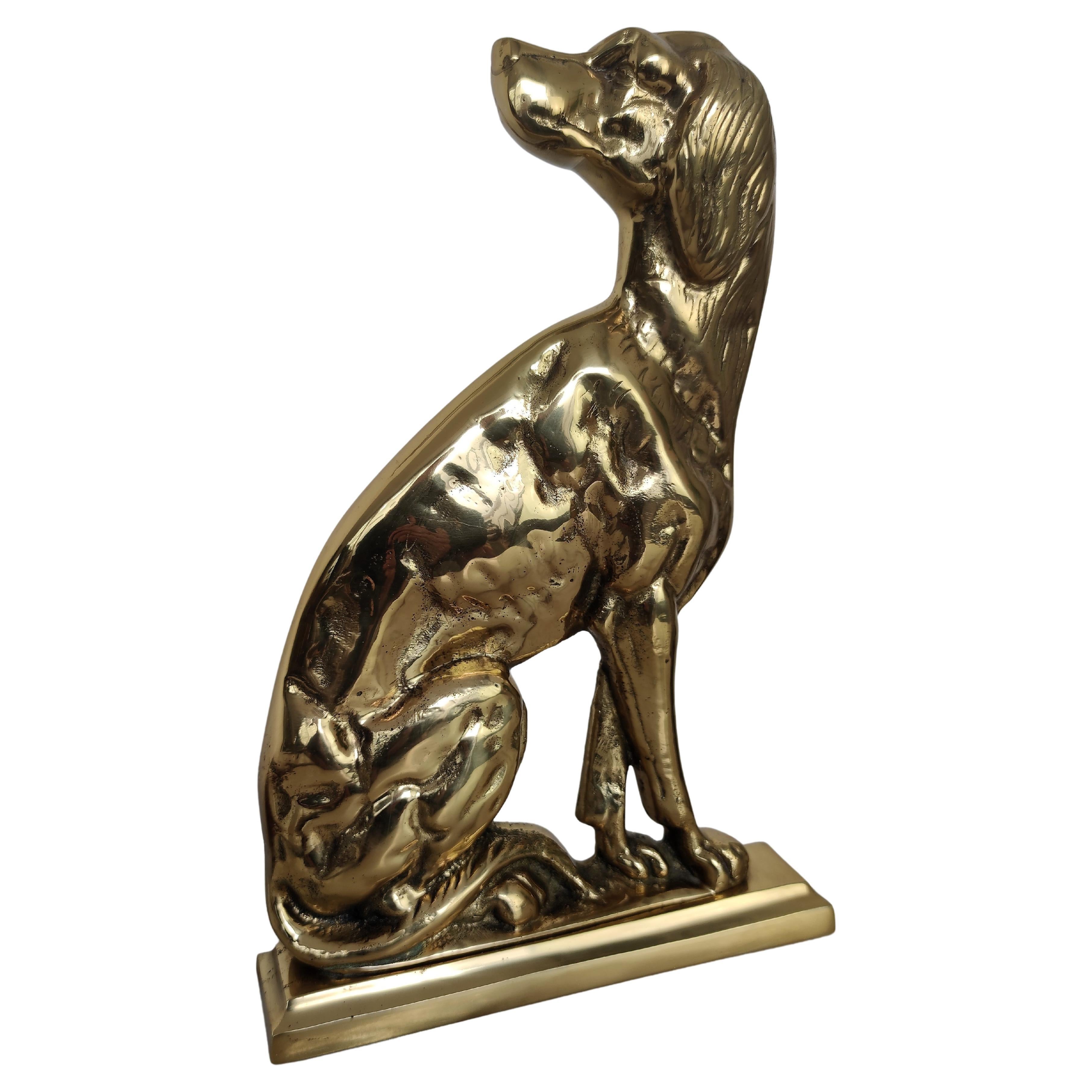 1970s Italian Gilt Brass Setter Dog Door Stop or Bookend For Sale