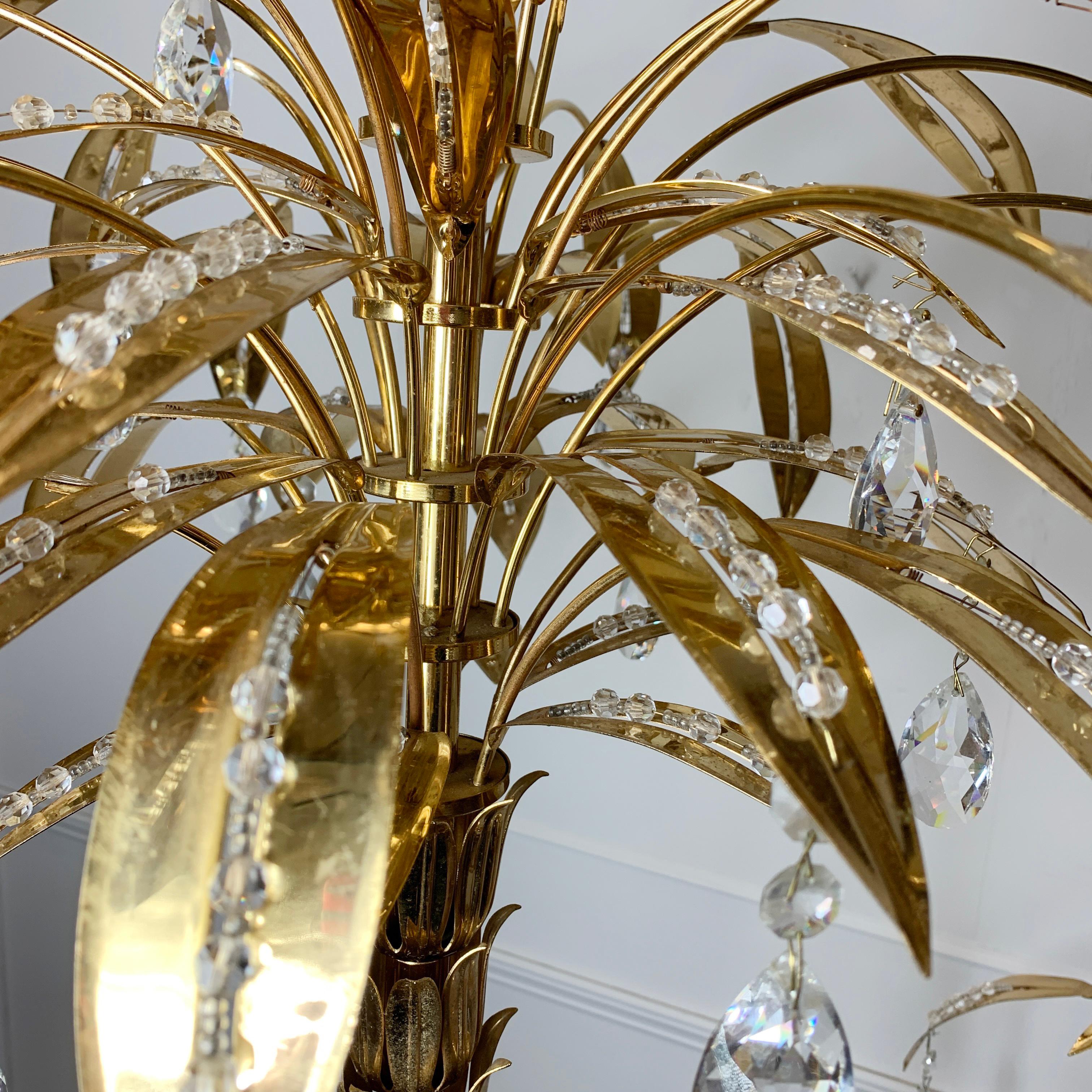 1970s Italian Gold Crystal Palm Tree Floor Lamp 1