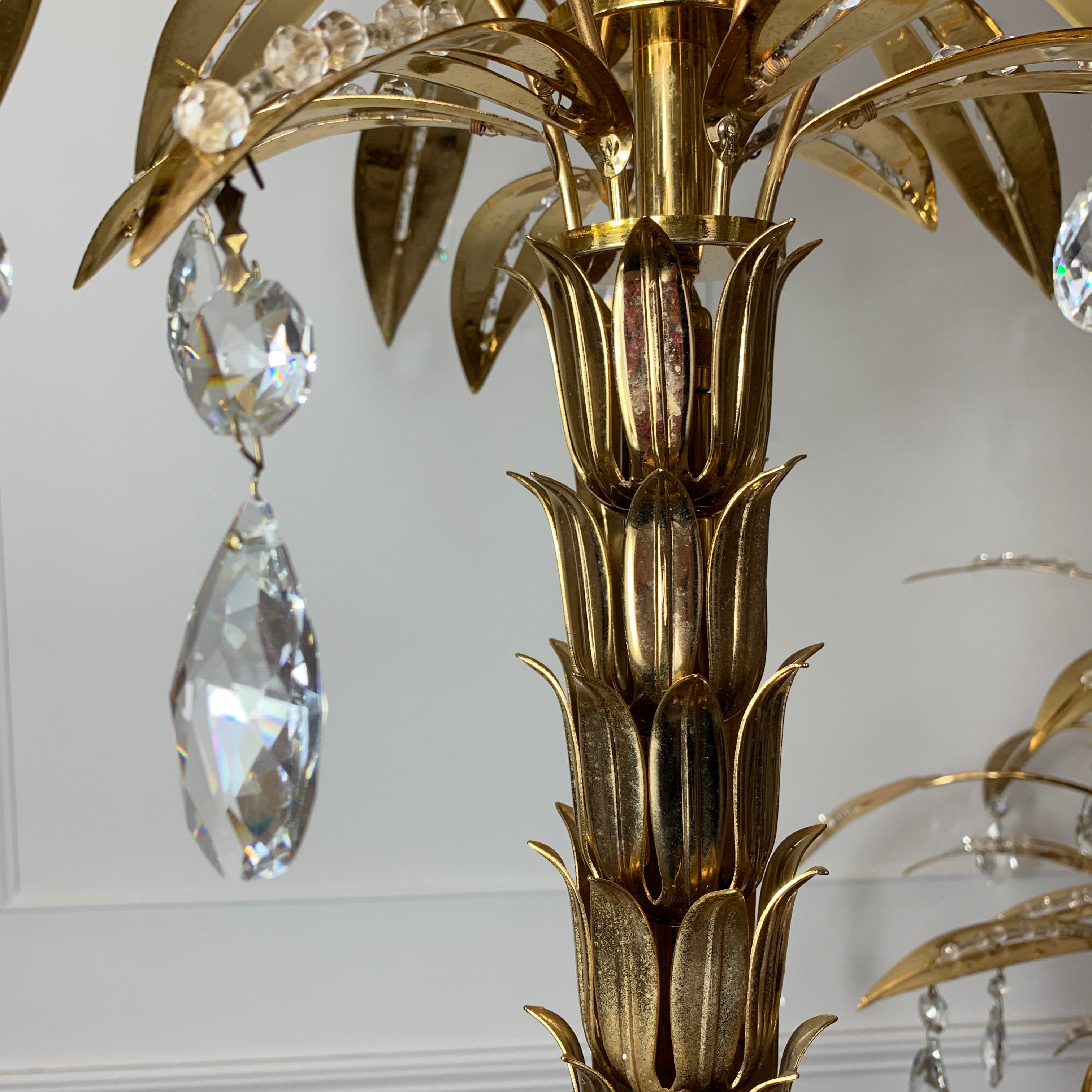 1970s Italian Gold Crystal Palm Tree Floor Lamp In Good Condition In Hastings, GB
