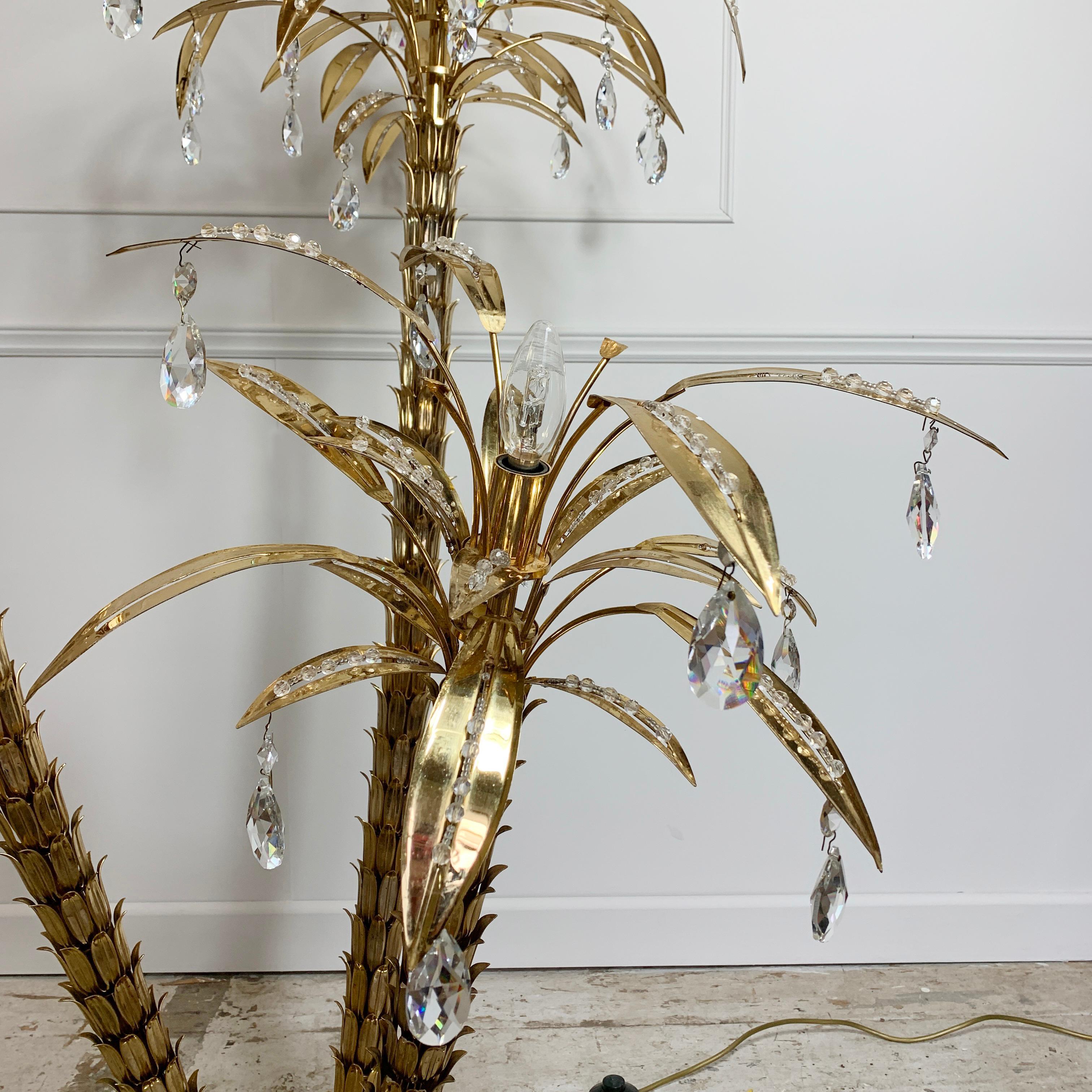 20th Century 1970s Italian Gold Crystal Palm Tree Floor Lamp