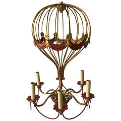 Vintage 1970s Italian Gilt Iron Hot Air Balloon Chandelier