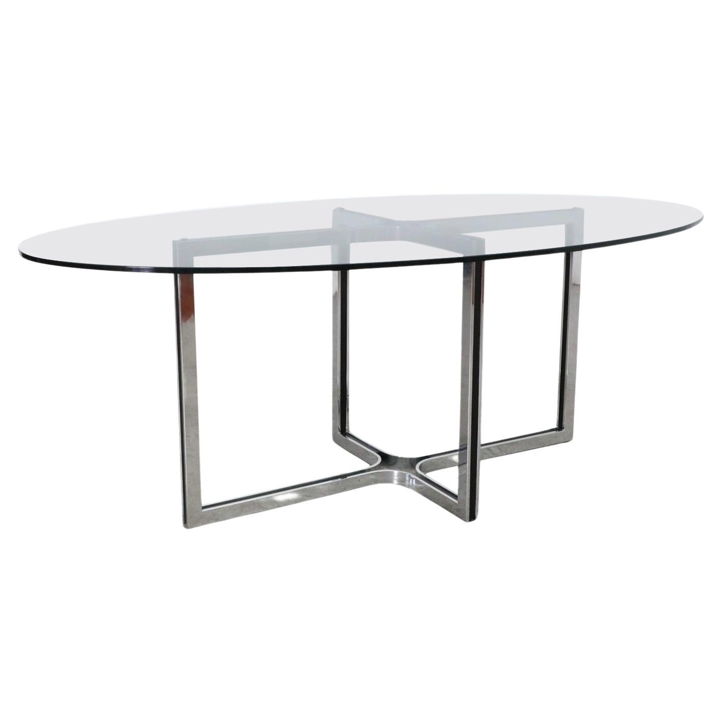 1970s Italian Glass and Chrome Dining Table by Gastone Rinaldi for Thema Italy 1