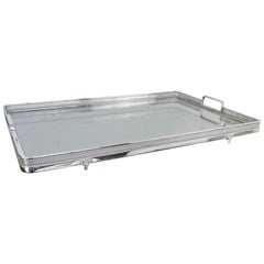 1970s Italian Glass and Metal Filigree Embossed Serving Cocktail Tray