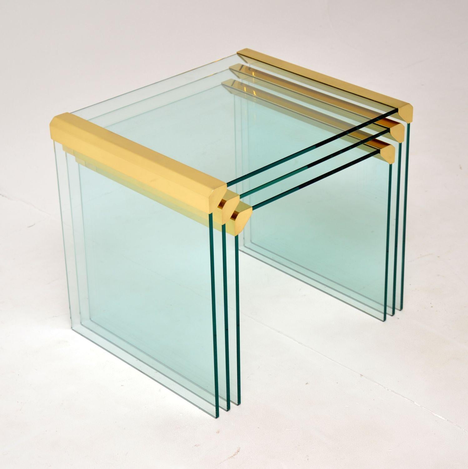 1970's Italian Glass & Brass Nest of Tables by Gallotti & Radice 5