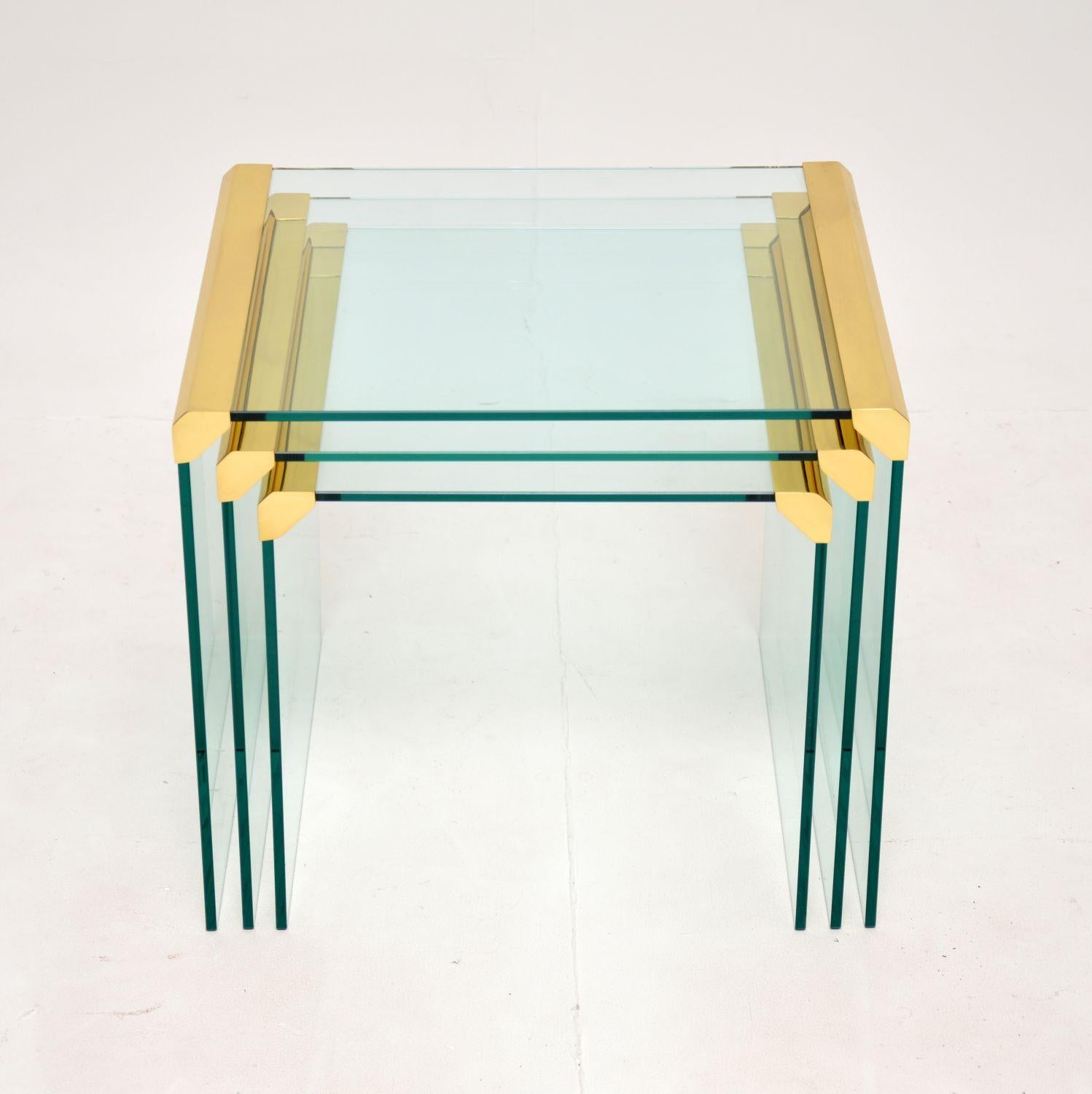 Mid-Century Modern 1970's Italian Glass & Brass Nest of Tables by Gallotti & Radice