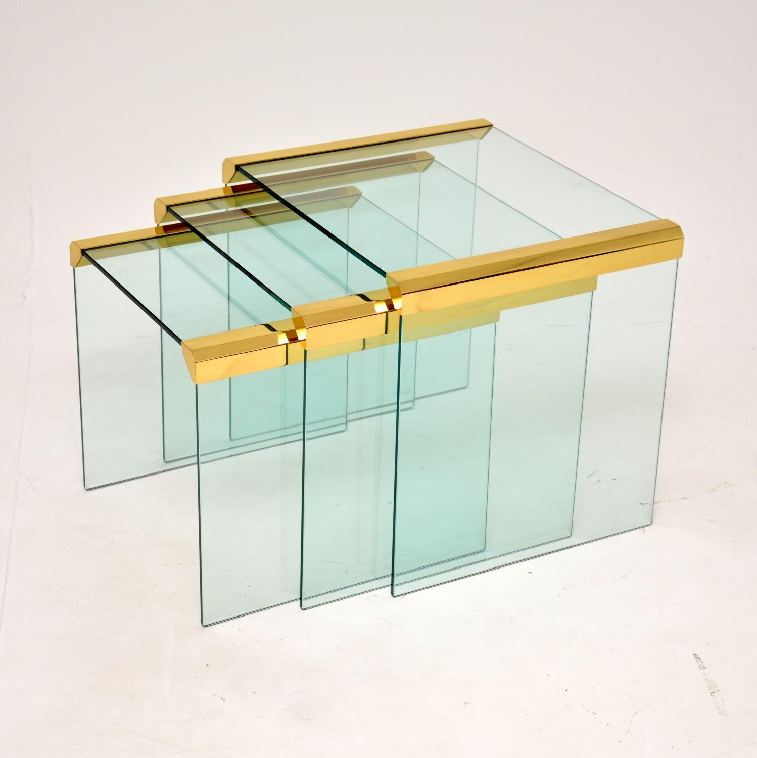 1970's Italian Glass & Brass Nest of Tables by Gallotti & Radice In Good Condition In London, GB