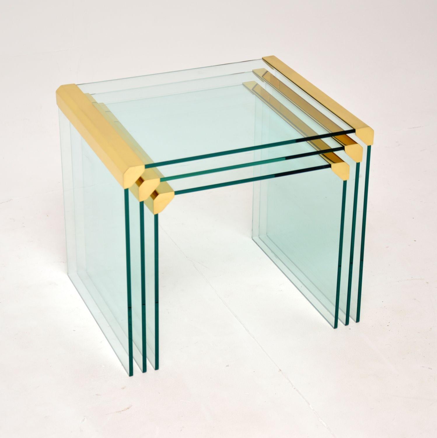20th Century 1970's Italian Glass & Brass Nest of Tables by Gallotti & Radice
