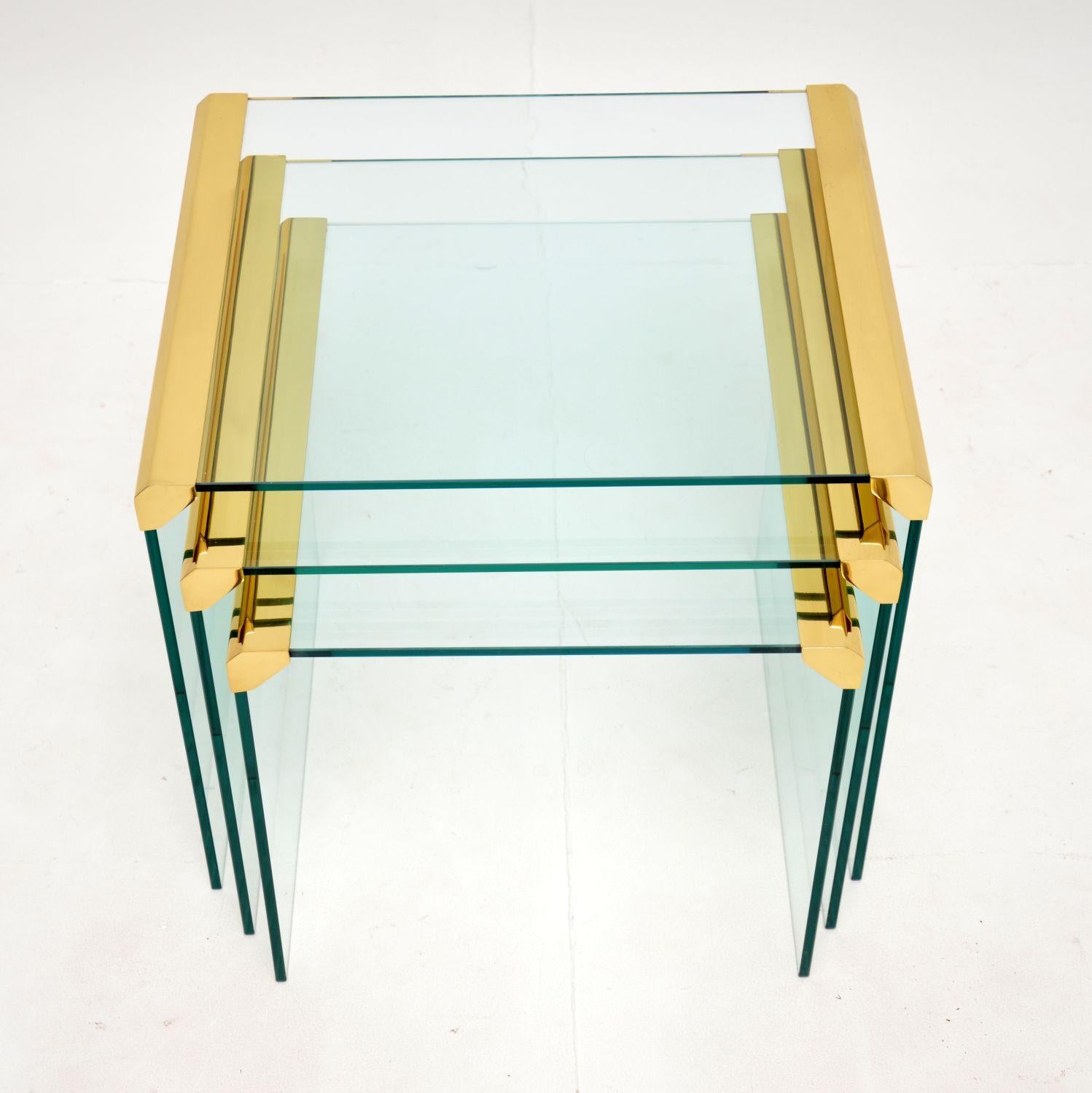 1970's Italian Glass & Brass Nest of Tables by Gallotti & Radice 3