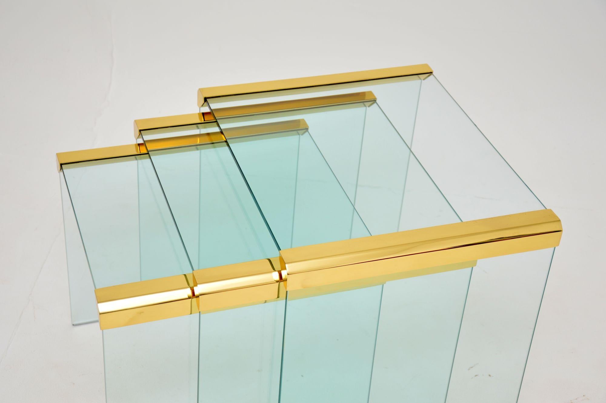 1970's Italian Glass & Brass Nest of Tables by Gallotti & Radice 4