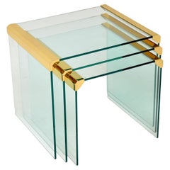 1970's Italian Glass & Brass Nest of Tables by Gallotti & Radice