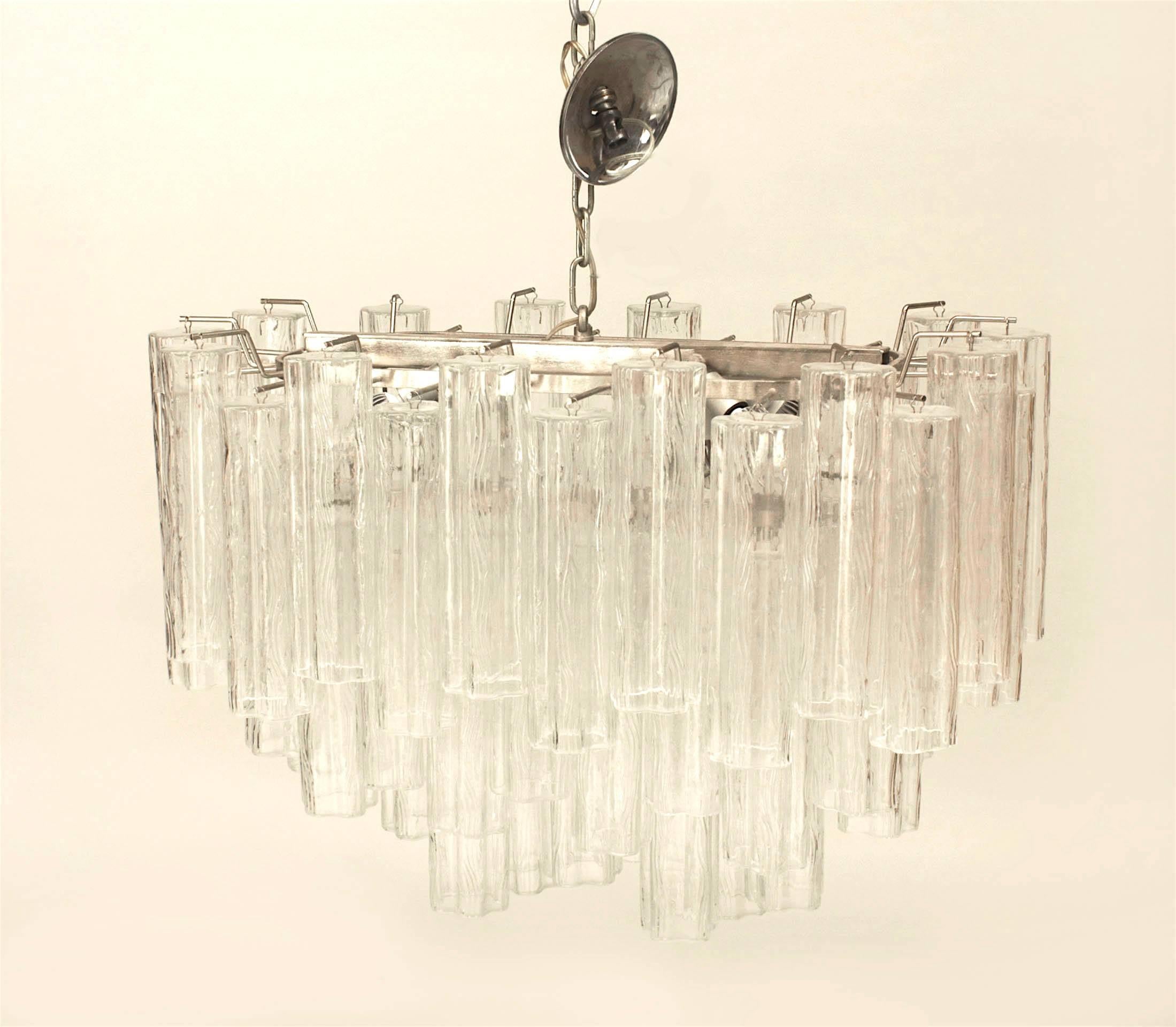 Italian Post-War Design (1970's) multi-tiered oval shaped chandelier with long crystal tubes (CAMER)
