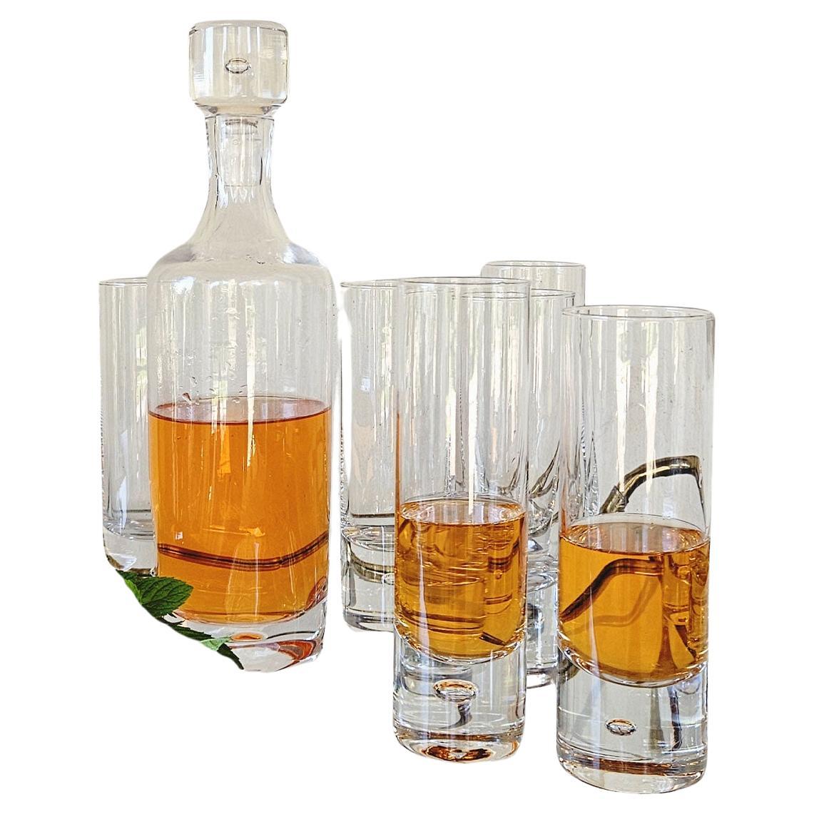 1970s Italian Glass Decanter with Six Highball Glasses In Good Condition For Sale In Roma, IT